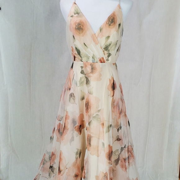 Jenny Yoo Sabrina Tea Length Floral Organza Chiffon A-Line Midi Dress Wedding 4 - Picture 10 of 16